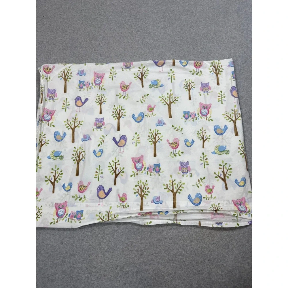 Pottery Barn Kids Twin Flat Sheet Organic Cotton Owl Bird Woodland Print White